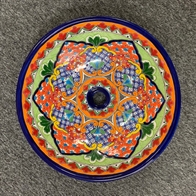 Rund Mexicansk håndvask deco-art udvendig og indvendigt til at stille på bordplade. Ø42