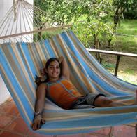 Outdoor Stof Hængekøje i Beige Grøn og Tyrkis med 118 cm rundstokke PRO