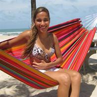 Stofhængekøje til 1 person i varme gyldne farver