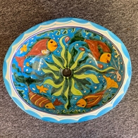 Håndvask med fiskemotiv - havbund - Extra stor mexicansk håndvask BIG Oval Størrelse 55 x 43 cm.