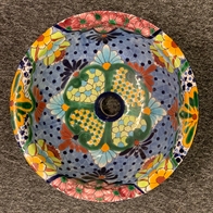 Cirkel Rund Sevilla Azul håndvask fra Mexico til nedfældning i en bordplade - dekorativ indvendig med diameter 36 cm